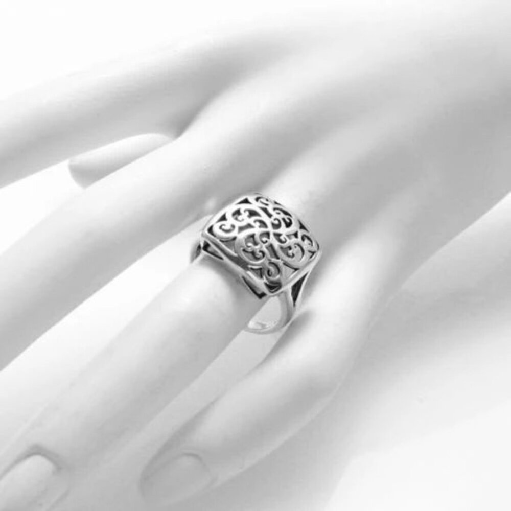 Square Dome Ring With Intricate Scroll Filigree D… - image 3